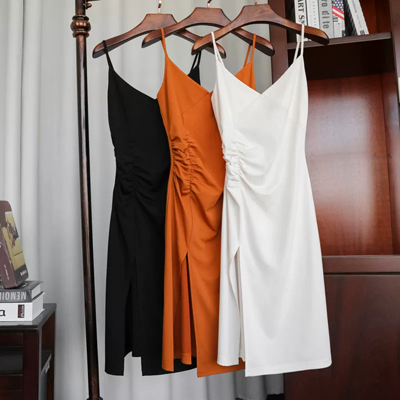 Платье для женщин, летняя новая стильная черная юбка на подтяжках, маленькая черная юбка с воротником, сексуальная длинная юбка в стиле Хепберн, внутренняя одежда с драконом