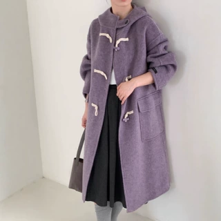 【韩系甜美学院风】双面羊毛大衣女2026秋冬新款宽松显瘦连帽外套