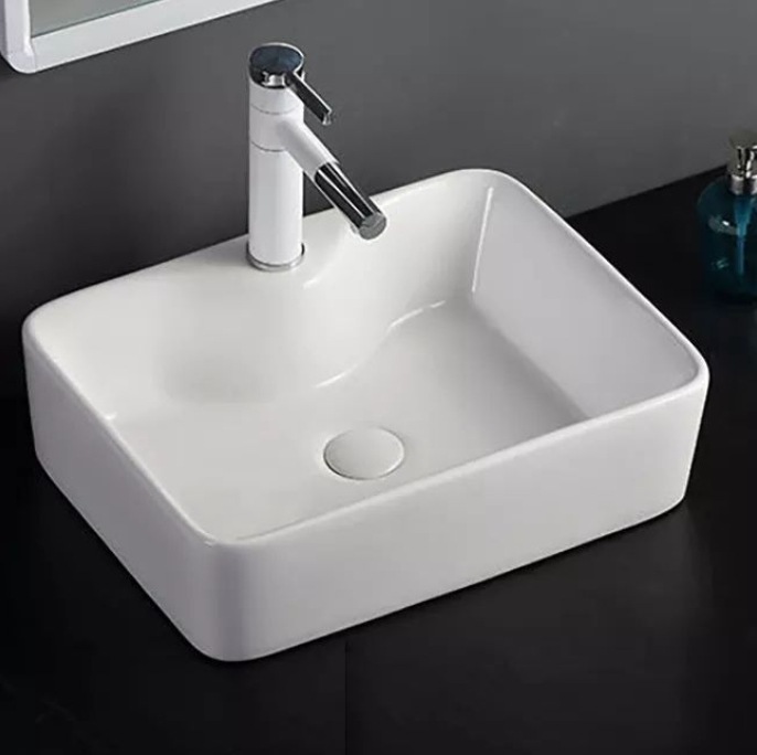 Fábrica directa ingeniería especial baños cuadrados lavabo de cerámica blanca mesa lavabo de un solo agujero lavabo