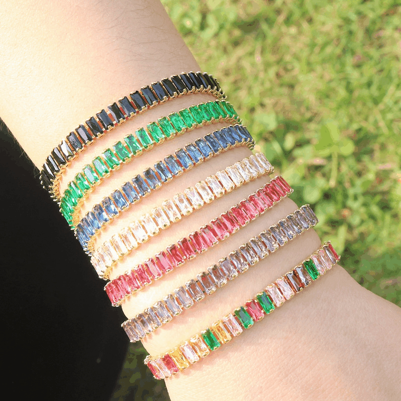 Cross-border source INS wind ladies real gold bracelet color solid color zircon full diamond rainbow bracelet Tennis bracelet