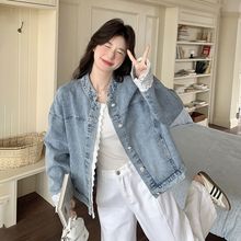 蓝色韩系休闲气质蕾丝拼接牛仔外套女早春新款小个子百搭夹克