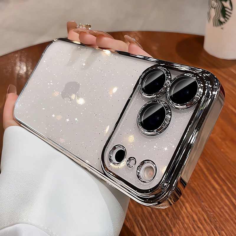 Funda para iPhone 17 Pro con purpurina estrellada galvanizada, compatible con Apple 16 con protector de lente, carcasa rígida de PC anticaídas