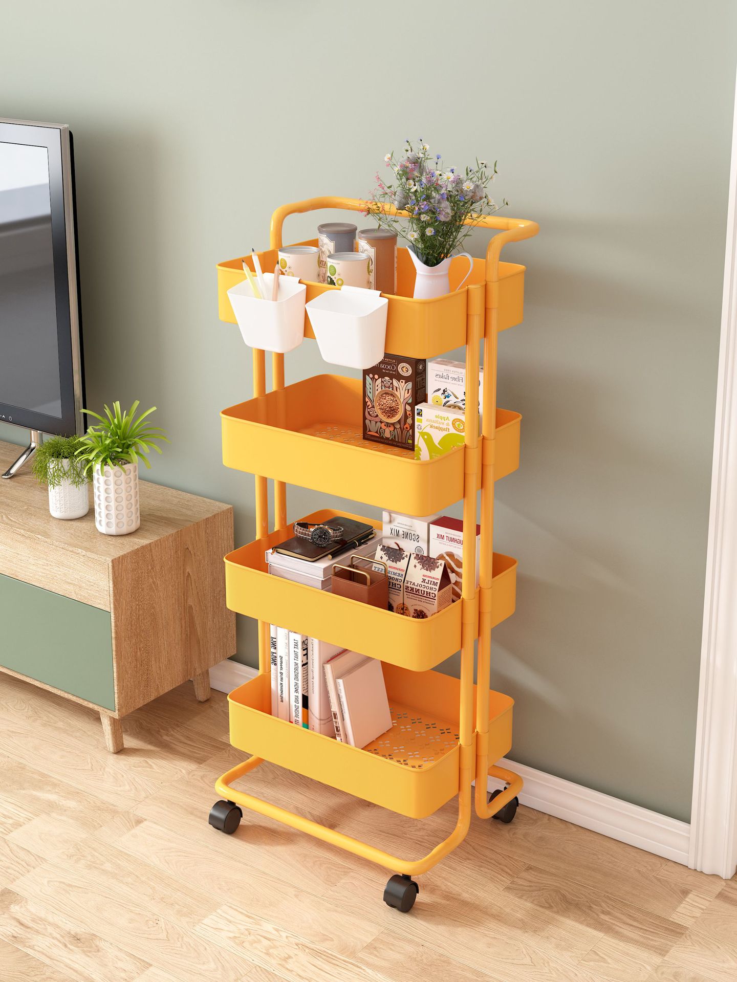 Carro portátil con ruedas estante de almacenamiento cocina piso multi-capa merienda especial salón de belleza cosméticos rack de almacenamiento