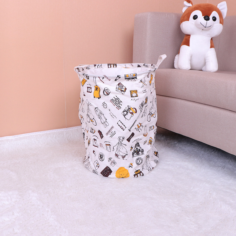 Algodón y lino tela con cordón canasta de lavandería fábrica hogar canasta de lavandería misceláneas Cubo de almacenamiento gran canasta de almacenamiento plegable