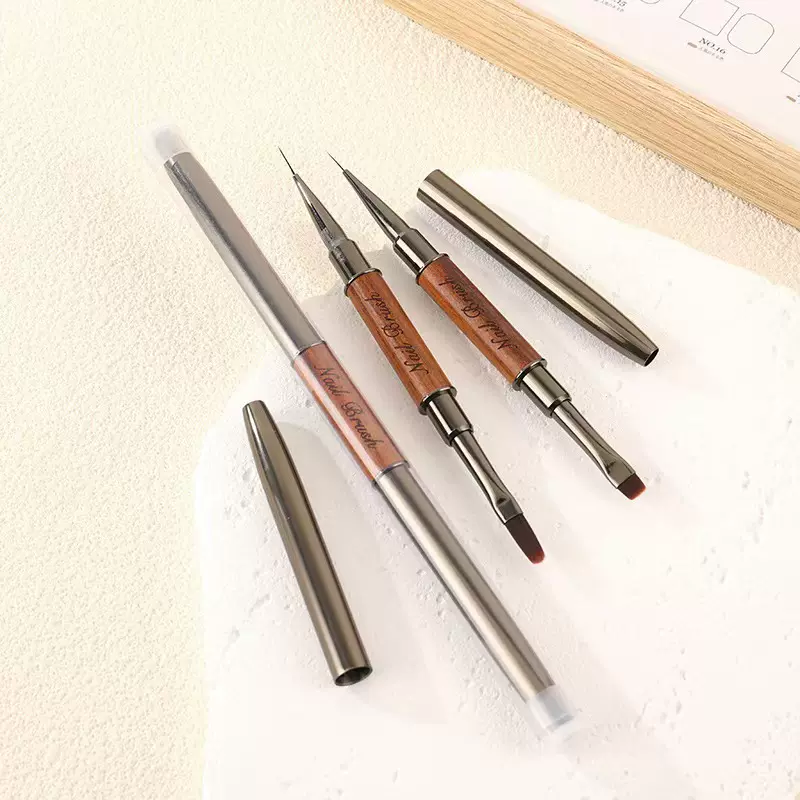 高品质双头美甲建构笔檀木杆拉线笔多功能彩绘光疗笔美甲笔刷工具