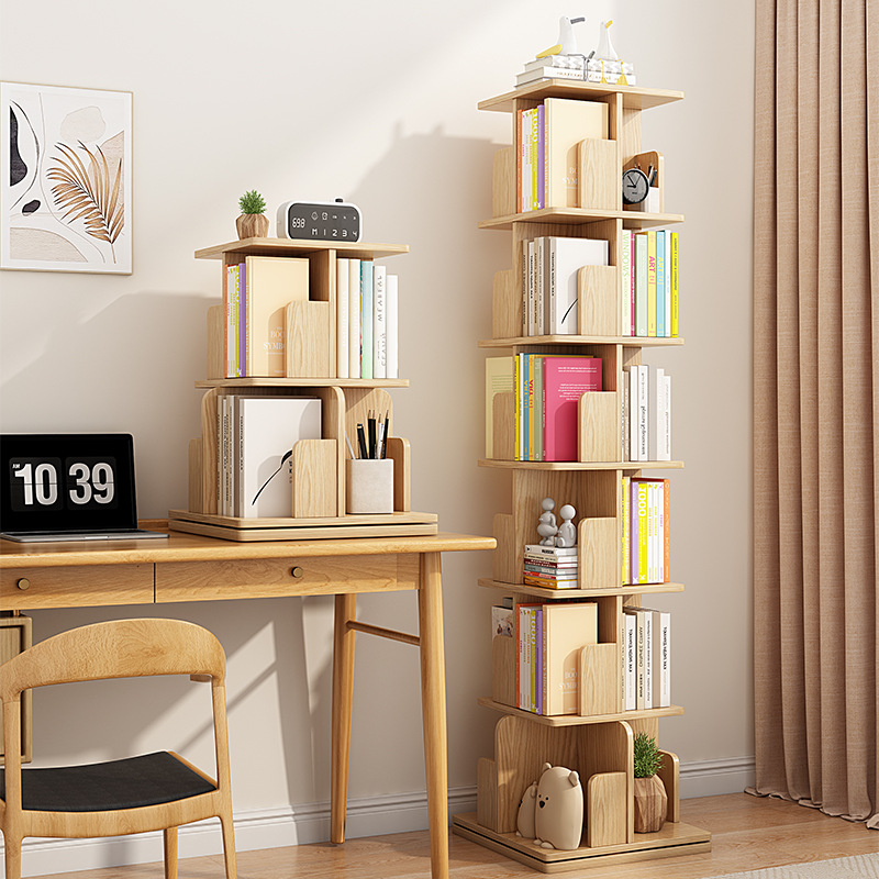 Rotating multilayer bookshelf from natural wood, storage system, bookcase