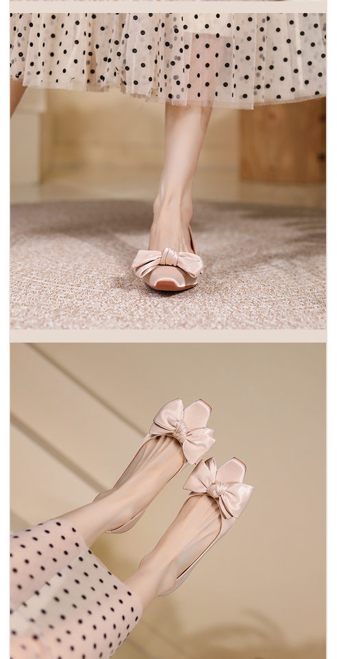 Giày búp bê nữ mũi vuông satin thắt nơ gót thấp đế mềm — Màu hồng nhạt, Màu xám bạc, Màu đen chi tiết 14