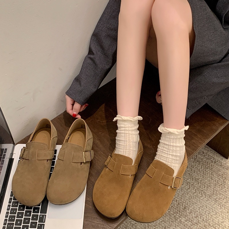 新款软平英伦风勃肯鞋女2025年夏季底复古单鞋休闲防滑圆头豆豆鞋|undefined