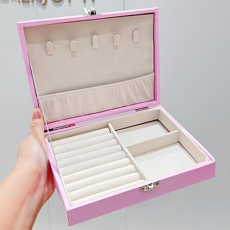 Pink Kidsren's Hair Accessories Jewelry Storage Box High-End Portable Ring Earrings Necklace Jewelry Jewelry Dust-Proof Storage Box