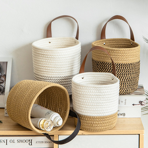 Storage basket desktop woven cosmetics storage basket hanging basket wall-mountable storage basket small flower basket portable kitchen utensils Nordic