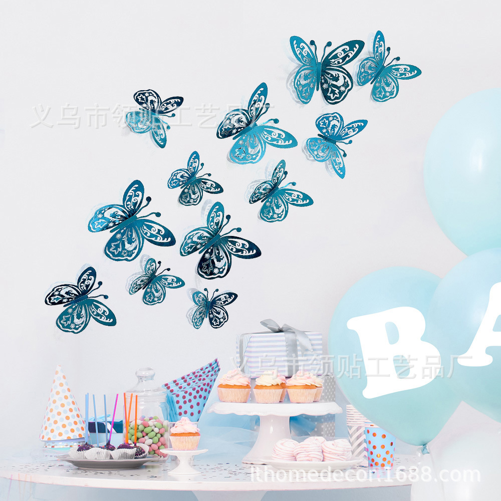 LTHD024 papel hueco mariposa tridimensional mariposa aniversario decoración decorativa decoración de fiesta de cumpleaños