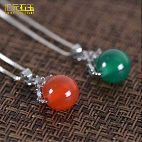 Ice Jade Agate S925 Silver Jewelry Pendant Red Agate Lucky Bead Clavicle Chain Pendant Live Broadcast Wholesale 