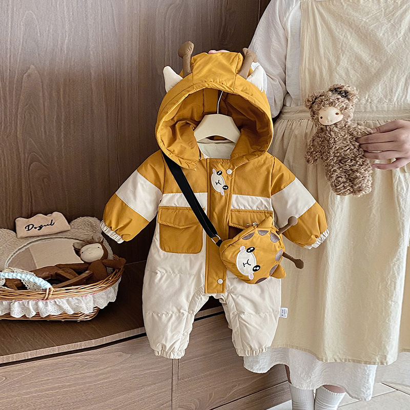 Baby down winter bodysuit, fleece-lined and thickened white duck down baby outerwear, baby swaddle, newborn winter clothes trendy