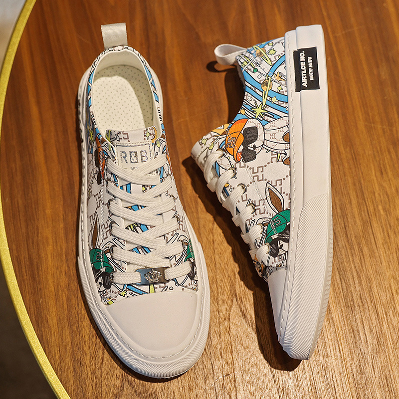 Herren 2024 Winter neuer Trend vielseitige leichte Luxus weiße Graffiti Mode weiche Sohle Casual Board Schuhe_voghion.com