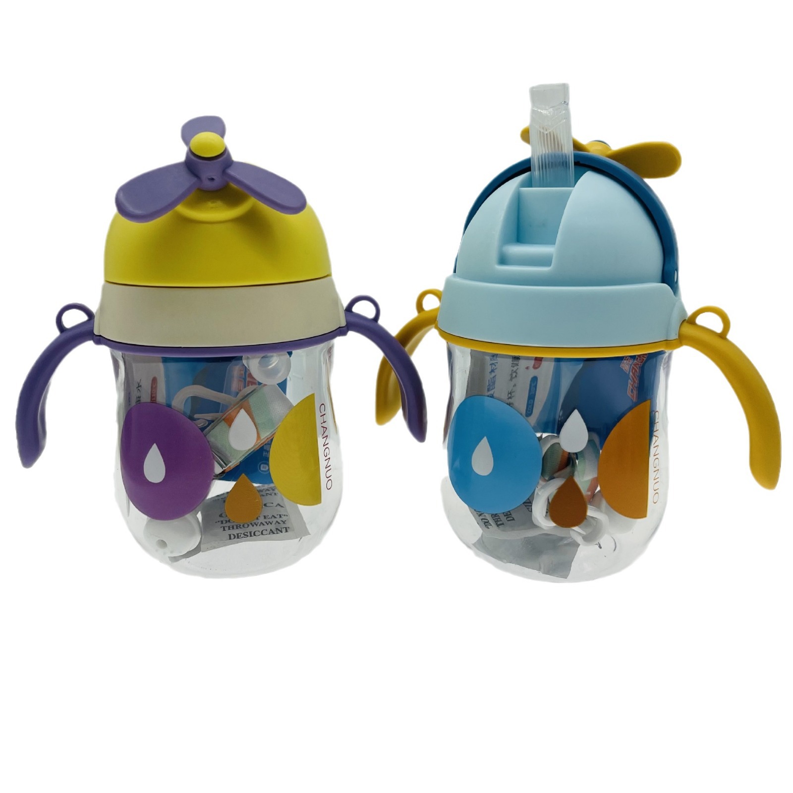 Tianyi 0941 taza absorbente para niños manejar taza de beber ventilador divertido cubierta elástica correa de plástico taza de estudiante al aire libre