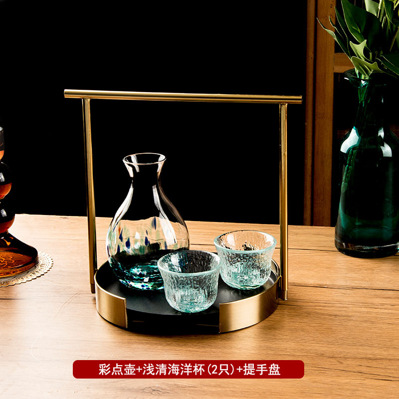 Glossy colorful pot + light clear ocean cup (2 pieces) + portable tray