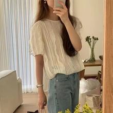 2025韩国东大门代购夏款洋气减龄净版褶皱短袖衬衫上衣