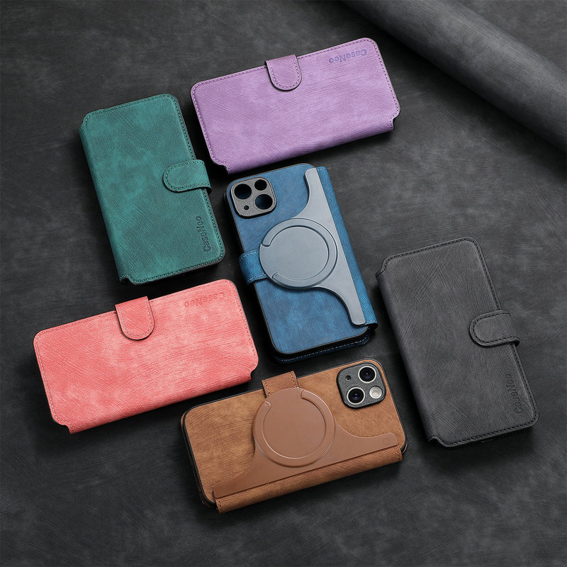 Foreign Trade Suitable iPhone 17 Strong Magnetic Magsafe Detachable S25 Apple 16 Wallet Card Slot Flip Leather Case