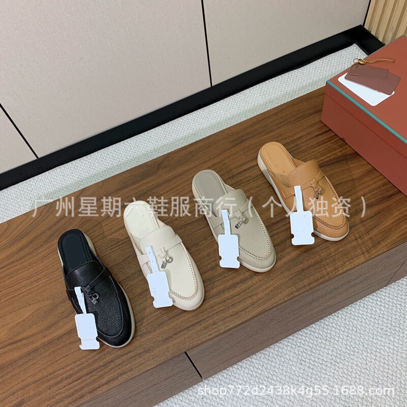 2025 New Genuine Leather Lr Toe-Toe Slippers, One-Leg Lazy Outer Wear Casual Leather Shoes, Flats Sandals and Slippers for Women