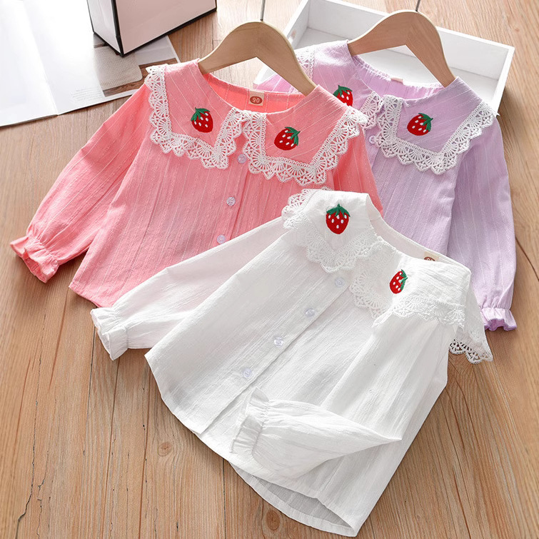 Camisa de las niñas 2023 primavera nuevo bebé estilo occidental niños niñas camisa blanca de manga larga primavera y otoño estilo coreano top