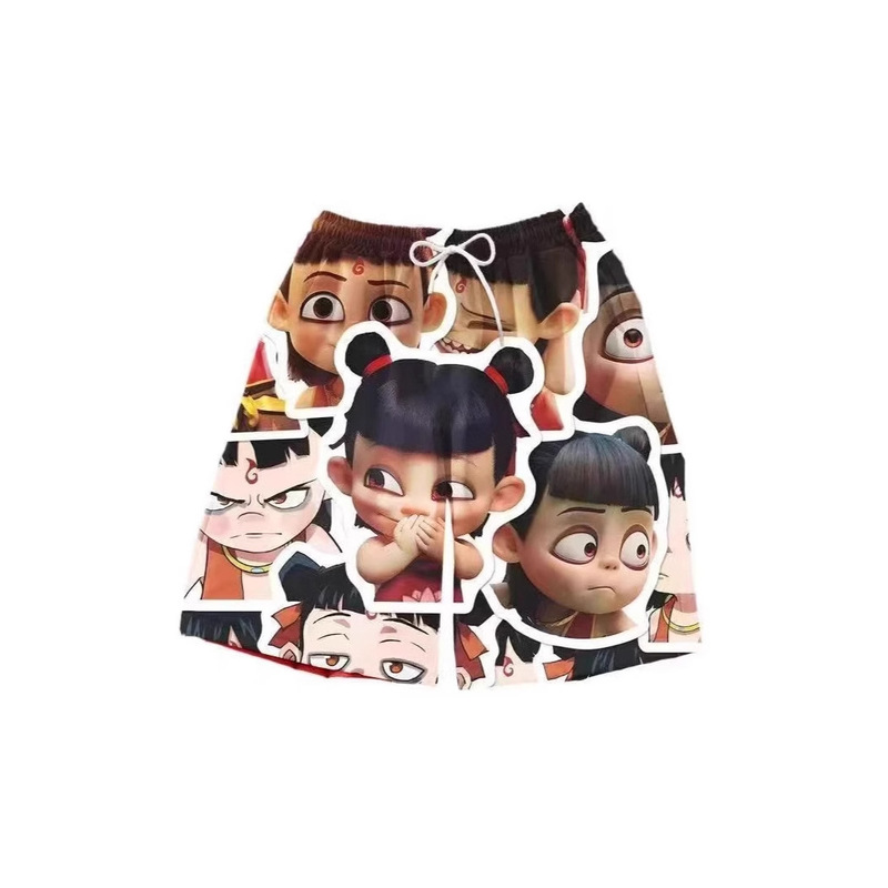Summer New Arrival Nezha Anime Shorts 2025 Thin Loose Beach Pants All-Match Sports Straight Pants for Male Students
