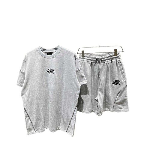 New American Embroidered Logo Youth Unisex Line Reflective Summer Niche Fashion T-shirt and Short Sportswear Set