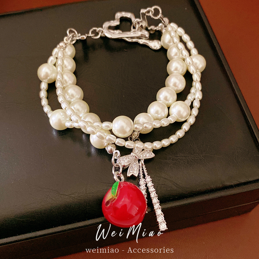 Multicapa cuentas zircon arco manzana OT cadena pulsera de perlas ligera pulsera de nicho de lujo temperamento personalidad joyas de mano mujer