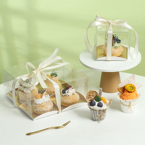 1/2/4 large fruit meringue puffs transparent small 3-inch tiramisu French mousse baking packaging box