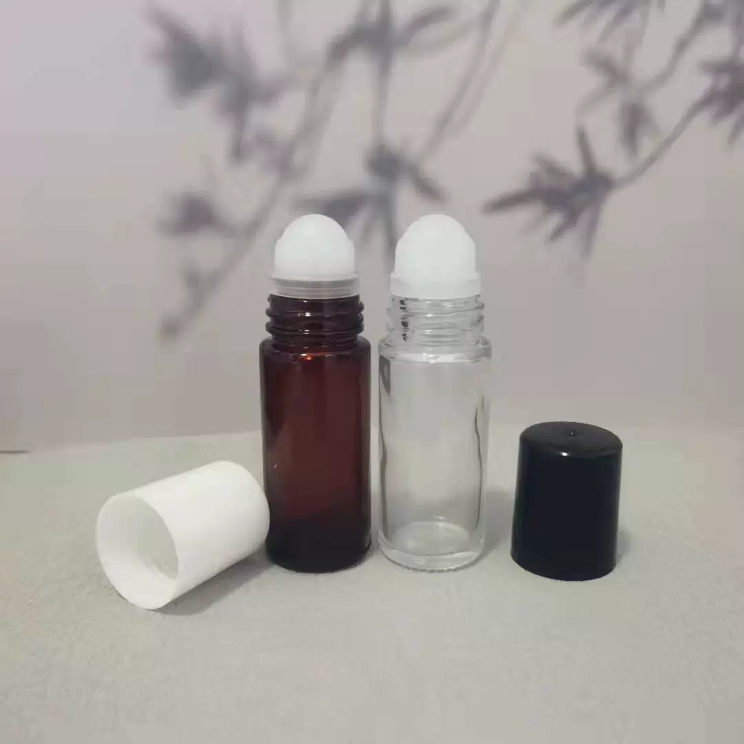 透明50ml玻璃棕色滚珠瓶大号涂抹精油按摩分装瓶30毫升走珠小空瓶