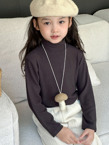 Girls' cashmere base layer shirt, autumn/winter new arrival—children's long-sleeved T-shirt, stylish, for boys—half-high-neck base layer top for inner wear.