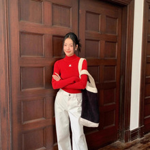 jennie明星同款秋冬半高领针织打底衫女 简约风修身长袖毛衣上衣