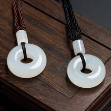 新疆和田玉平安扣吊坠羊脂玉圆环挂坠 白玉面包圈玉扣女玉坠玉器