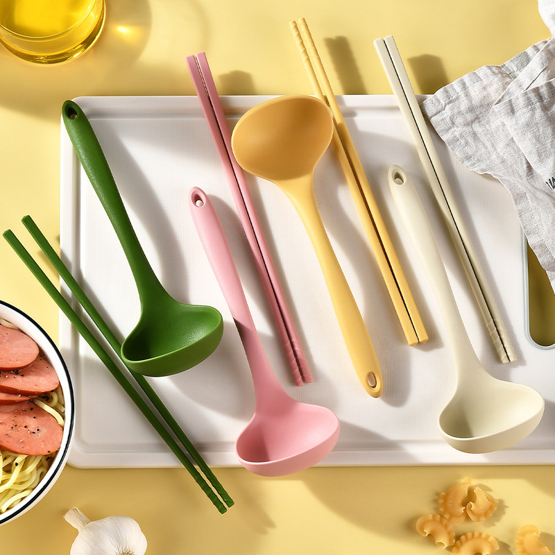 国境を越えたシリコン箸スプーンセット家庭用ラーメン箸スプーン2点セット食器シリコン箸スプーン|undefined