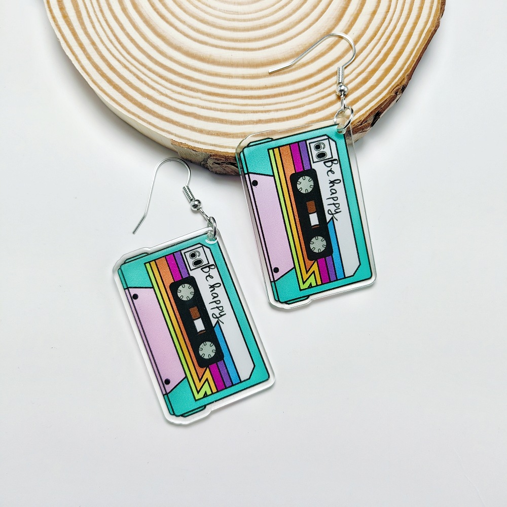 14g Weight Iron Ear Needle Material Drop Earrings Classification 1 Pair Quantity Holiday, Daily Occasion Acrylic Material Printing, Color Block, Rubik'S Cube Pattern Women's Gender Stoving Varnish Design Novelty Style 1 Pair Novelty Printing Color Block Rubik'S Cube Stoving Varnish Arylic Drop Earrings 20