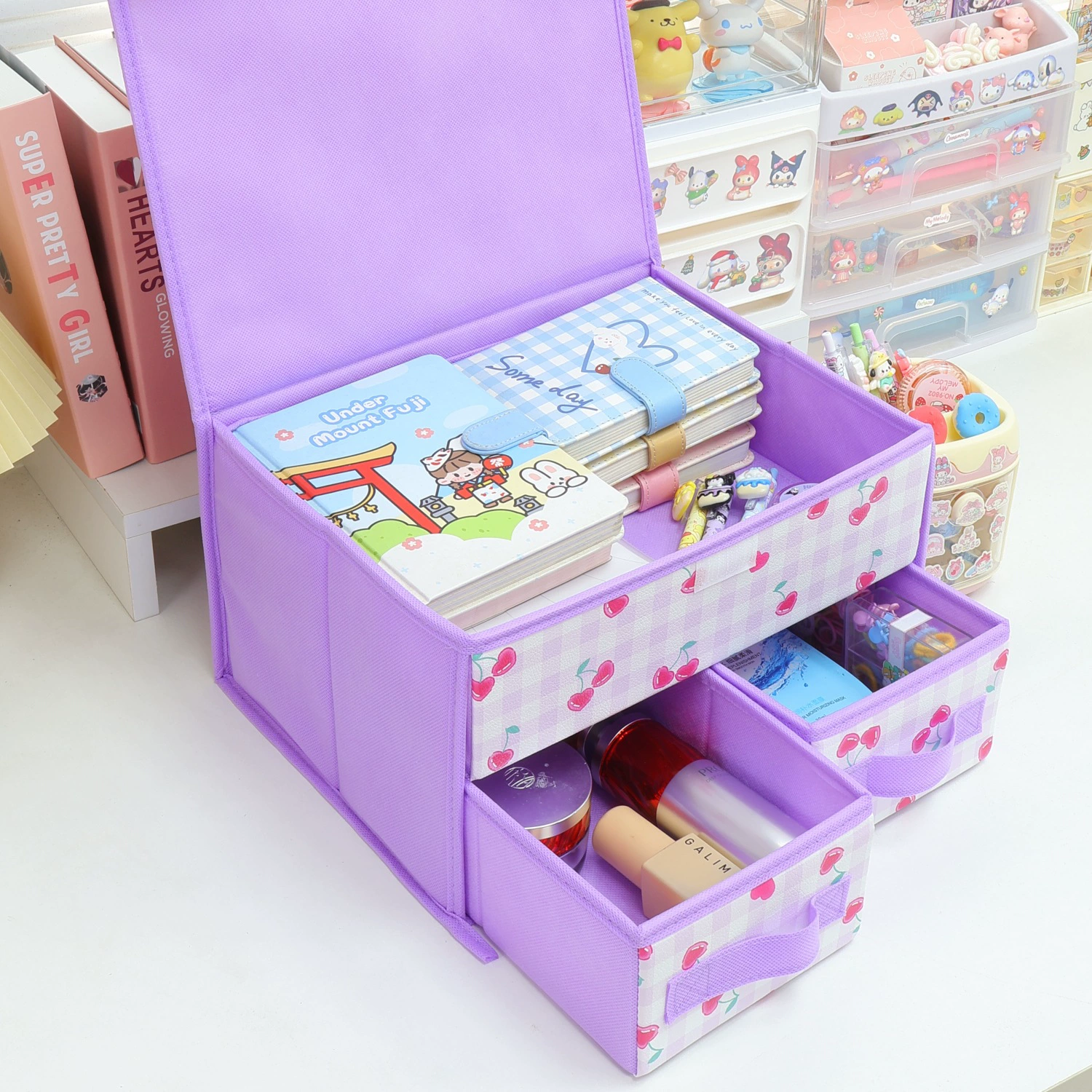 Cartoon cloth, underwear, double-layer storage box, bra, socks, foldable stationery