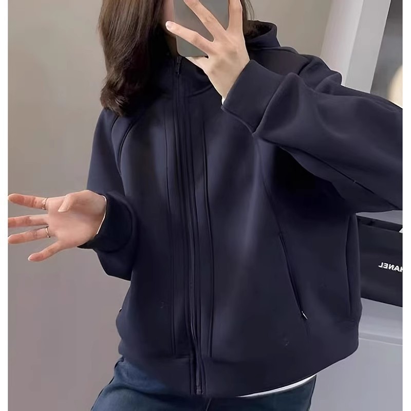 大码拉链加厚连帽卫衣女早秋新款胖宽松设计感洋气开衫上衣|undefined