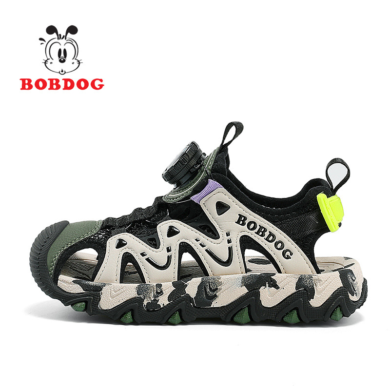 Babudou Zapatos para niños Niñas Baotou Sandalias de botón giratorias Nuevo estilo antideslizante Suela suave Zapatos deportivos de playa para niños