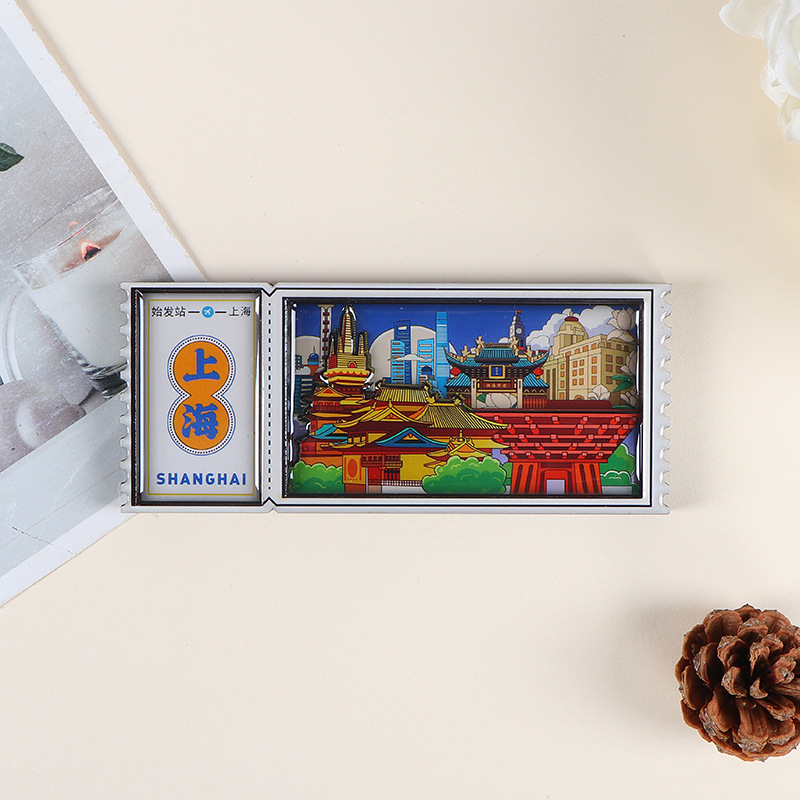 木製冷蔵庫マグネット カスタムメイド クリエイティブ マグネット式 文化的・創造的なDIY 上海観光名所 エポキシ樹脂製お土産グッズ