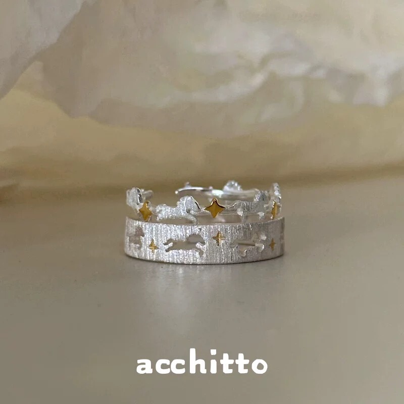 【Starlight Pony】Unique Design Little Flying Horse Star Brushed Ring, Fashionable and Versatile Ring