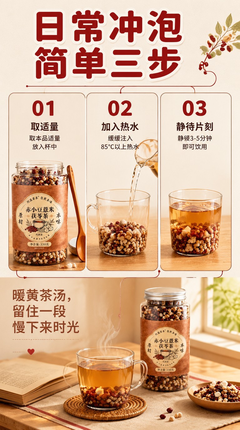 Adzuki Bean Coix Seed Poria Tea 330g Triple Steamed Herbal Tea Bags Sugar Free Daily Wellness Brew in use