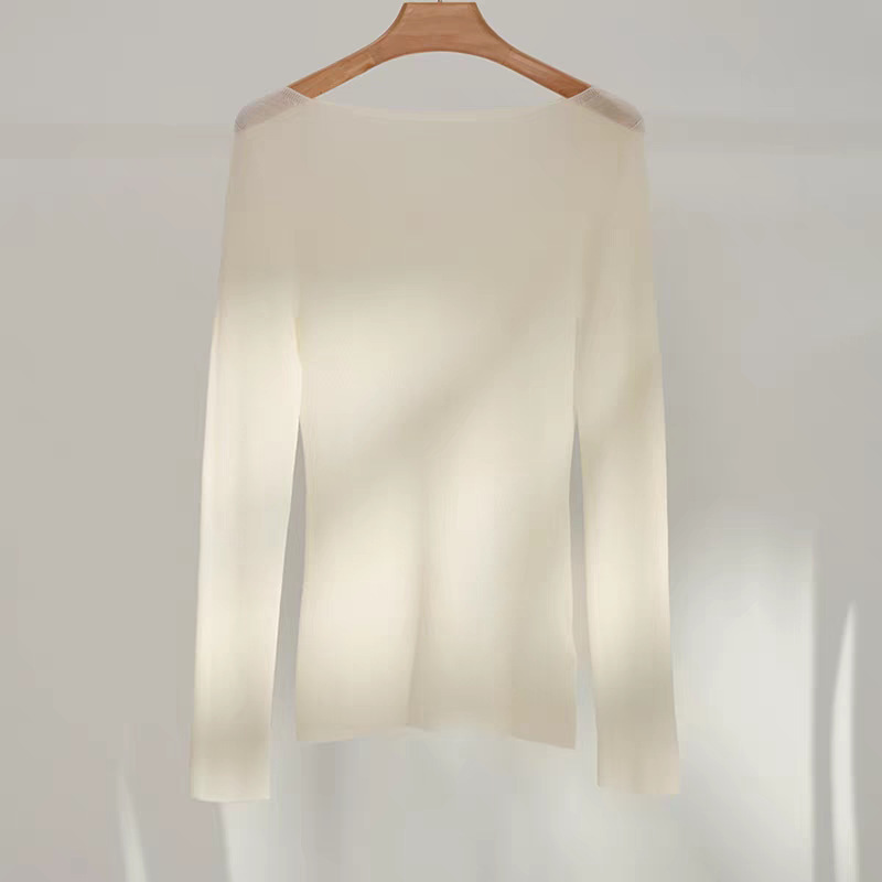 メリノ梳毛ウール 100% 120S シームレスワンライン既製服ファッショナブルなワンショルダーウールセーター薄手のニットセーター|undefined