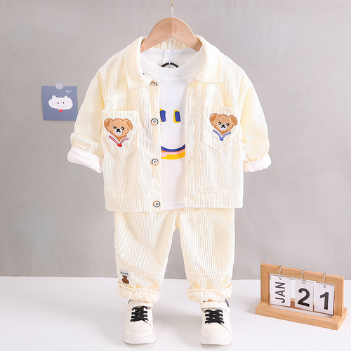 Boys' spring three-piece set, boys' casual wear, children's clothes, spring and autumn style, long-sleeved suit for baby boys aged 1 to 4 years old