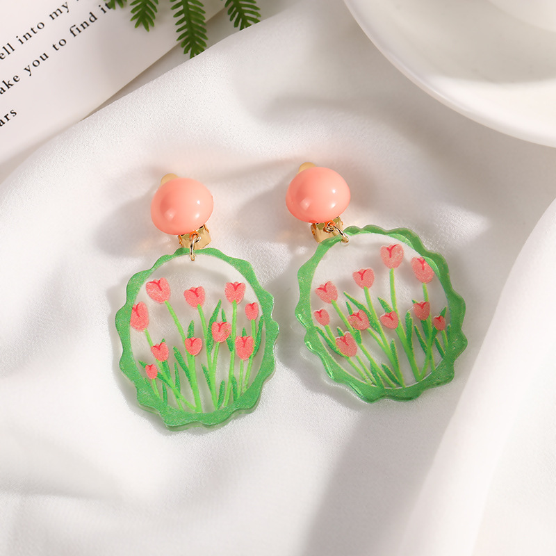 1 Pair Sweet Irregular Flower Printing Stoving Varnish Arylic Ear Cuffs display picture 6