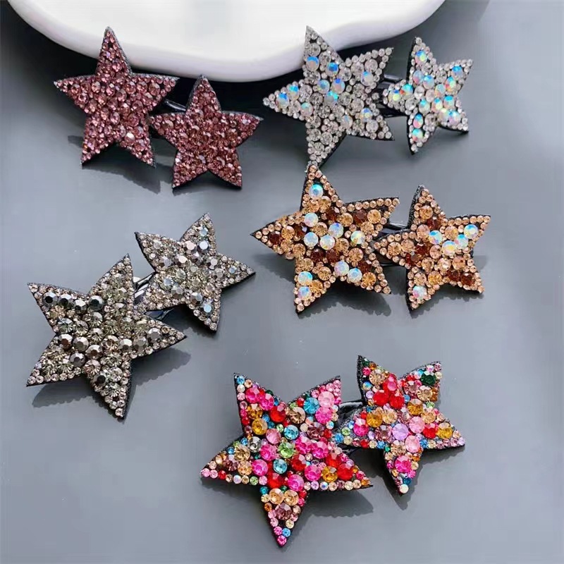 Flash Diamond estrella de cinco puntas horquilla BB clip hembra Cabeza trasera pelo roto acabado artefacto clip lateral Red rojo mismo estilo estrella horquilla