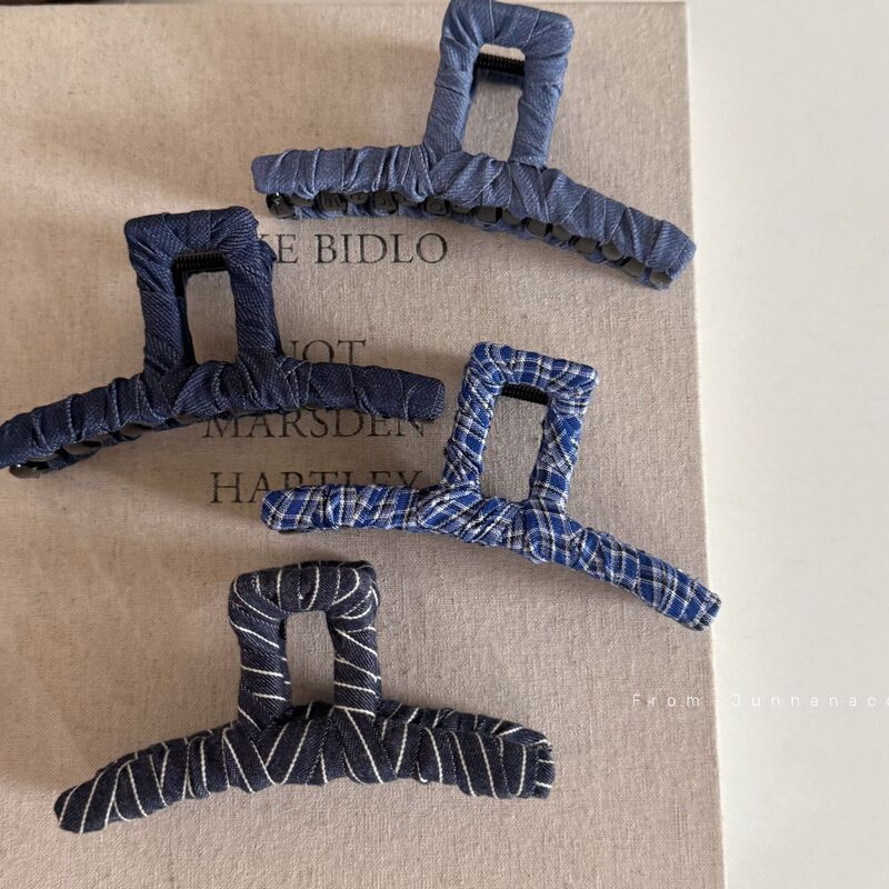 复古布艺条纹牛仔发抓缠绕抓夹后脑勺一字鲨鱼夹发夹新款发饰布料|undefined