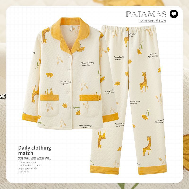 Algodón de aire de mujer engrosado otoño-invierno pijama intercalado invierno se puede usar ropa doméstica caliente de gran tamaño para mujeres