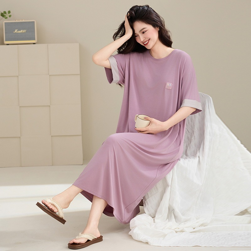 Women's Summer Nightgown Modal Short-sleeved Long Outer Wearing Pregnant Women's Plus Size Summer Cool-feeling Pajamas dress