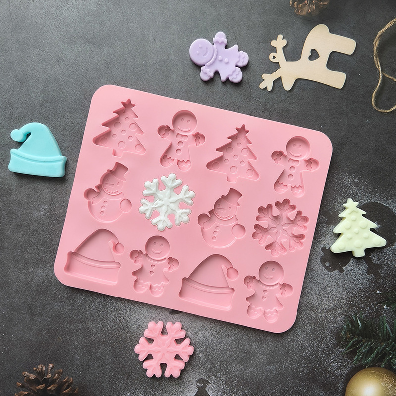 12連クリスマス雪花帽245チョコレートシリコン金型DIYクリスマステーマクッキーキャンディーケーキ金型|undefined