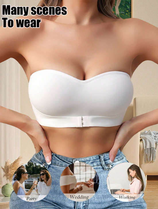 Hebilla delantera sexy, soporte lateral, top de tubo antideslizante para mujer, corsé ligero y transpirable, pecho pequeño, sujetador fruncido, sin tirantes