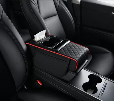 [Premium Selection] Multifunctional Car Armrest Armrest box pad - black-and-red-includes-a-pack-of-paper